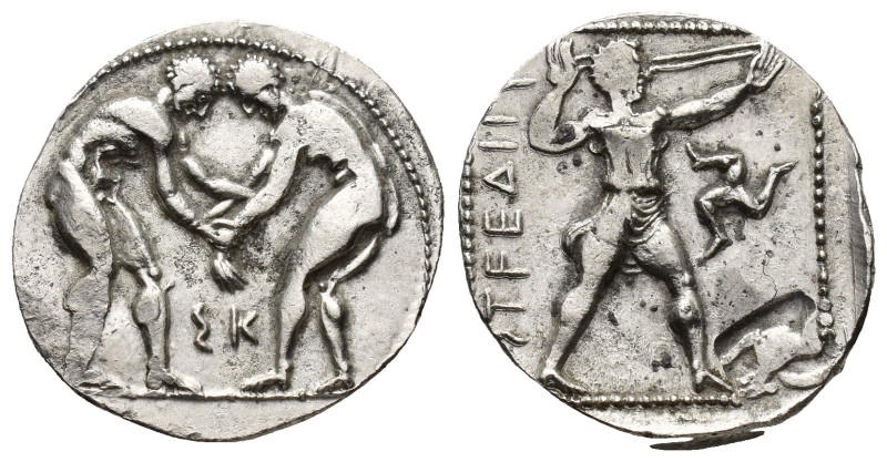 Pamphylia, Aspendos AR Stater. (22mm, 10.86 g) Circa 380-325 BC. Two wrestlers g...