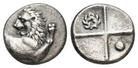 THRACE, Chersonesos. Circa 386-338 BC. AR Hemidrachm (13mm, 2.14 g). Forepart of lion right, head reverted / Quadripartite incuse square with alternat...