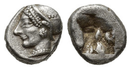 IONIA, Phokaia. Circa 521-478 BC. AR Trihemiobol (9mm, 1.30 g). Female head left, wearing helmet or close fitting cap / Incuse square.