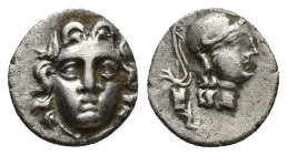 Pisidia, Selge. Ca. 350-300 B.C. AR obol (11mm, 0.85 g). Facing gorgoneion / Helmeted head of Athena right; behind, astralagos.