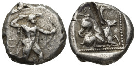 CYPRUS. Kition. Azbaal. Circa 449-425 B.C. AR stater. (22mm, 11.00 g). Herakles advancing right, wearing lion skin, holding club and bow / Lion pounci...