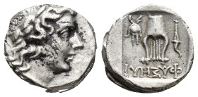 Lycia. Phaselis. Lycian League circa 100-80 BC. Drachm AR (14mm, 3.15 g). Laureate head of Apollo right, with bow and quiver over shoulder / ΦAΣHΛ, ly...