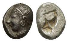 Ionia, Phokaia AR Trihemiobol. (9mm, 1.34 g)Circa 520-478 BC. Archaic female head to left, wearing earring and helmet or close fitting cap / Quadripar...