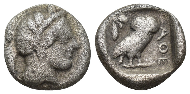 Attica, Athens AR Drachm. (15mm, 3.91 g) Circa 454-404 BC. Head of Athena to rig...