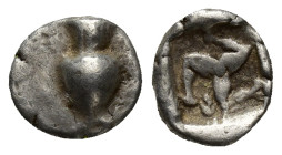 PAMPHYLIA, Aspendos. Circa 465-430 BC. AR Obol (9mm, 1.00 g) Vase / Triskeles in incuse square.