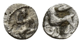 Persia. Alexandrine Empire. Stamenes and Seleukos, satraps of Babylon circa 328-311 BC. Hemiobol AR (6mm, 0.28 g). Baal seated left, holding scepter /...