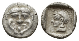 PISIDIA, Selge. (Circa 350-300 BC). AR Obol. (10mm, 1.00 g) Obv: Facing gorgoneion. Rev: Helmeted head of Athena left; all within incuse square.