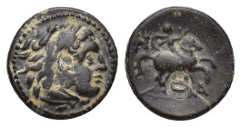 Kings of Macedon. Uncertain mint in Macedon. Philip III Arrhidaeus 323-317 BC. Bronze Æ (14mm, 2.62 g). Head of Herakles right, wearing lion's skin / ...