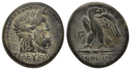 MYSIA. Pergamon. Circa 200-133 BC. AE (21mm, 8.59 g). ΣΕΛΕΥΚΟΥ Laureate head of Zeus to right. Rev. [Π-ΕΡ]-Γ-A-ΜΗΝΩΝ Eagle with spread wings standing ...