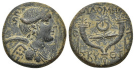 PHRYGIA. Philomelion. Ae (21mm, 6.66 g) (Late 2nd-1st centuries BC). Skythi-, magistrate. Obv: Draped bust of Nike right, with palm frond over shoulde...