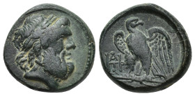 Kings of Galatia. Deiotaros 62-40 BC. Bronze Æ (18mm, 6.98 g). Laureate head of Zeus right / Eagle standing left on thunderbolt, head right; APTH mono...