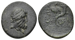 PHRYGIA. Laodikeia. Ae (20mm, 5.31 g) (2nd-1st centuries BC). Obv: Head of Zeus right, bound with taenia. Rev: ΛΑΟΔΙKЄΩΝ. Cornucopiae, filleted, on th...