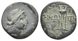 Paphlagonia. Sinope 120-63 BC. Bronze Æ (19mm, 4.19 g). Laureate head of Apollo right / [Σ]ΙΝΩ-ΠΗΣ; tripod.