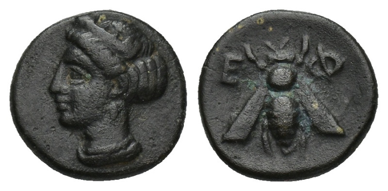 IONIA. Ephesos. Ae (11mm, 1.42 g) (Circa 375-325 BC). Obv: Head of Artemis left,...
