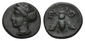 IONIA. Ephesos. Ae (11mm, 1.42 g) (Circa 375-325 BC). Obv: Head of Artemis left, wearing stephane. Rev: E - Φ. Bee.