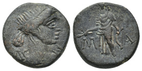 LYCIAN LEAGUE. Masicytes (Late 1st century BC). Ae. (17mm, 4.81 g) Obv: Λ - Υ. Laureate head of Apollo right. Rev: M - A. Apollo Patroös standing left...
