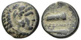 KINGS OF MACEDON. Alexander III 'the Great' (336-323 BC). Ae. (16mm, 5.40 g) Uncertain mint. Obv: Head of Herakles right, wearing lion skin. Rev: AΛEΞ...