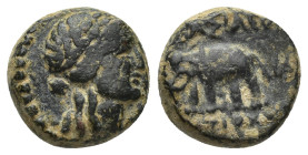 SELEUKID KINDOM Antiochos III ‘the Great’ (222-187 BC). Ae. (12mm, 3.25 g) Laureate head of Apoll right. BAΣΙΛΕΩΣ ANTIOXOY. Elephant advancing left....