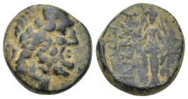 PHRYGIA. Apameia. Ae (19mm, 6.84 g) (Circa 88-40 BC).Kankaros, eglogistes. Obv: Laureate head of Zeus right. Rev: ΚΑΝΚΑΡΟΣ ΕΓΛΟΓΙΣΤΗΣ. Facing statue o...