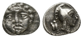 Pisidia, Selge. Ca. 350-300 B.C. AR obol (10mm, 0.98 g). Facing gorgoneion / Helmeted head of Athena right; behind, astralagos.