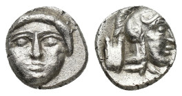 Pisidia, Selge. Ca. 350-300 B.C. AR obol (9mm, 0.83 g). Facing gorgoneion / Helmeted head of Athena right; behind, astralagos.