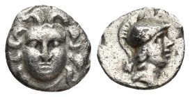 Pisidia, Selge. Ca. 350-300 B.C. AR obol (10mm, 0.74 g). Facing gorgoneion / Helmeted head of Athena right; behind, astralagos.