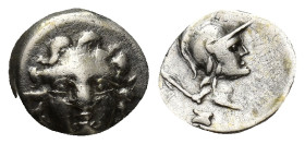 PISIDIA. Selge. Ca. 4th century BC. AR obol (9mm, 0.75 g). Ca. 300-190 BC. Head of gorgoneion facing / Head of Athena right, wearing crested, winged A...