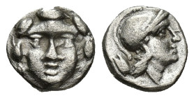 Pisidia, Selge. Ca. 350-300 B.C. AR obol (9mm, 0.75 g). Facing gorgoneion / Helmeted head of Athena right; behind, astralagos.