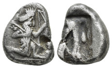 ACHAEMENID EMPIRE, Time of Xerxes II to Darios II. Sardes (Circa 420-375 BC) AR Siglos (16mm, 5.48 g) Obv: Persian king or hero in kneeling-running ri...