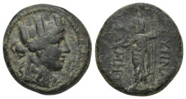 Phrygia, Synnada AE (21mm, 9.00 g), 133-0 BC. Turreted head of Tyche right / SYNNAD AD-MHTO, Zeus standing, holding thunderbolt and staff.