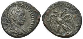 Seleucis and Pieria. Antioch. Elagabalus AD 218-222. Tetradrachm AE (23mm, 10.55 g). AYT K M A ANTWNEINOC, laureate and draped bust right / ΔHMAPX [EΞ...