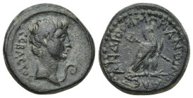 Phrygia, Amorium. Augustus, 27 BC-AD 14. AE. (20mm, 6.79 g) Obv: CEBACTOC. Bare head of Augustus, right; before lituus. Rev: AΛEΞANΔPOC AMOPIANWN. Eag...