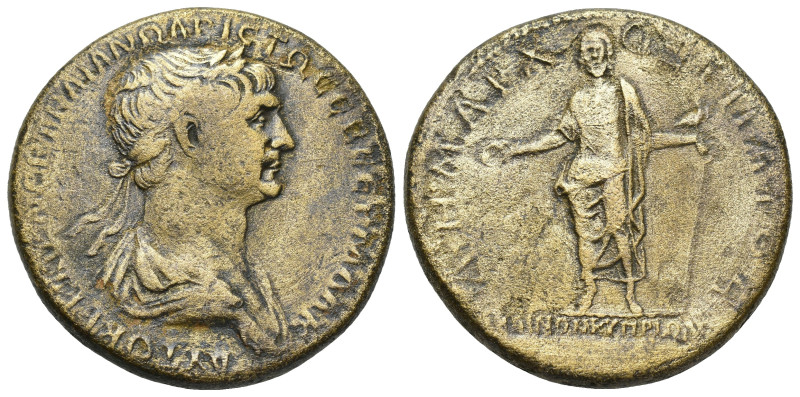 Trajan. Æ Sestertius (33mm, 24.87 g), AD 98-117. Koinon of Cyprus, AD 103-111. A...
