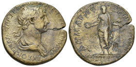 Trajan. Æ Sestertius (33mm, 25.00 g), AD 98-117. Koinon of Cyprus, AD 103-111. AYTOKP KAIC NEP TPAIANΩ APICTΩ EB ΓEPM ΔAK, laureate and draped bust of...