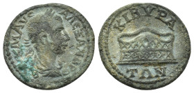 PHRYGIA, Kibyra. Severus Alexander, 222-235 AD. AE (18mm, 4.16 g) ΑΥ Κ Μ ΑΥ Ϲ ΑΛƐΞΑΝΔΡΟϹ; laureate, draped and cuirassed bust of Severus Alexander, r....