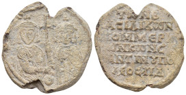 Constantine V Copronymus. 741-775. PB Seal (33mm, 24.50 g). Imperial Kommerkion of Constantinople. Crowned and draped facing busts of Constantine V an...