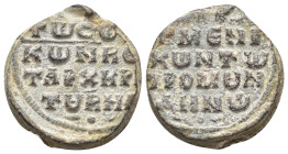 Byzantine Lead Seal (21mm, 10.51 g) Obv: Legend four lines. Rev: Legend four lines.
