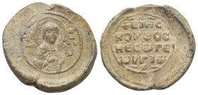 BYZANTINE LEAD SEALS. (24mm, 10.73 g). Obv: Bust of The Virgin Mary, with both her hands raised in supplication towards. Rev: Legend four lines.