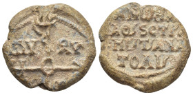 Byzantine Lead Seal (27mm, 16.70 g) strategos of Anatolikon, Large cruciform monogram ΘЄOTOKЄ BOHΘH; in quadrants, [TⲰ - CⲰ] / Δ૪-ΛⲰ ('Mother of God, ...