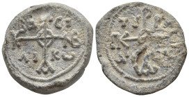 Byzantine Lead Seal (29mm, 23.24 g) Obv: Cruciform monogram. Rev: Cruciform monogram.