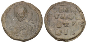 Byzantine Lead Seal (21mm, 9.18 g) Obv: Facing bust of the Virgin Mary Rev: Legend four lines.
