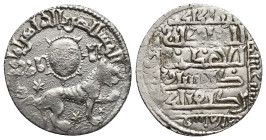 Seljuks of Rum, Ghiyath al-Din Kay Khusraw II AR Dirham. (21mm, 3.00 g) Lion advancing to right, two stars around; personification of sun above flanke...
