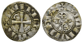 CRUSADERS, Antioch. Bohémond III (1163-1201) AR/BI Denier, (17mm, 0.77 g) Antioch, 1163-1188. + BOAMVИDVS + bust left, wearing Norman helmet decorated...