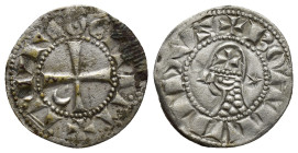 CRUSADERS, Antioch. Bohémond III (1163-1201) AR/BI Denier, (18mm, 0.88 g) Antioch, 1163-1188. + BOAMVИDVS + bust left, wearing Norman helmet decorated...