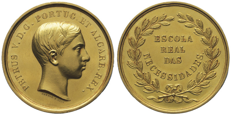 Pierre V 1853-1861
Médaille en or École royale des nécessités, 1856 , AU 60.6 g....