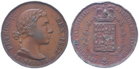 Pierre V 1853-1861
Médaille en Bronze, 1857, Association Industriellede Porto
AE 32.38 g. 40 mm
Conservation : coups sur la tranche sinon TB/TTB