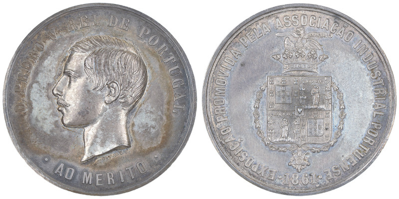 Pierre V 1853-1861
Médaille en argent D. Pedro V, roi du Portugal, 1861 , AG 42....