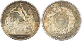 Médaille en argent commémorative de l'exposition International , Porto 1865, par C. Wiener, AG 81.62 g. 60mm
Conservation : très léger ancien nettoyag...