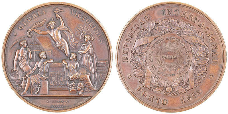 Médaille en bronze Commémoration de l'exposition Internationale, Porto 1865, par...