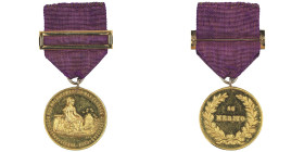 Médaille en or, Association pour l'Amélioration des Classes Ouvrières, 1873 - A.F.G. - avec ruban violet, AU 26.56 g. 25 mm Conservation : petits coup...